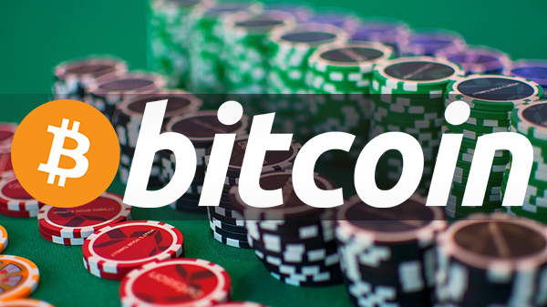 BitCoin Logo and a Background of Casino Chips