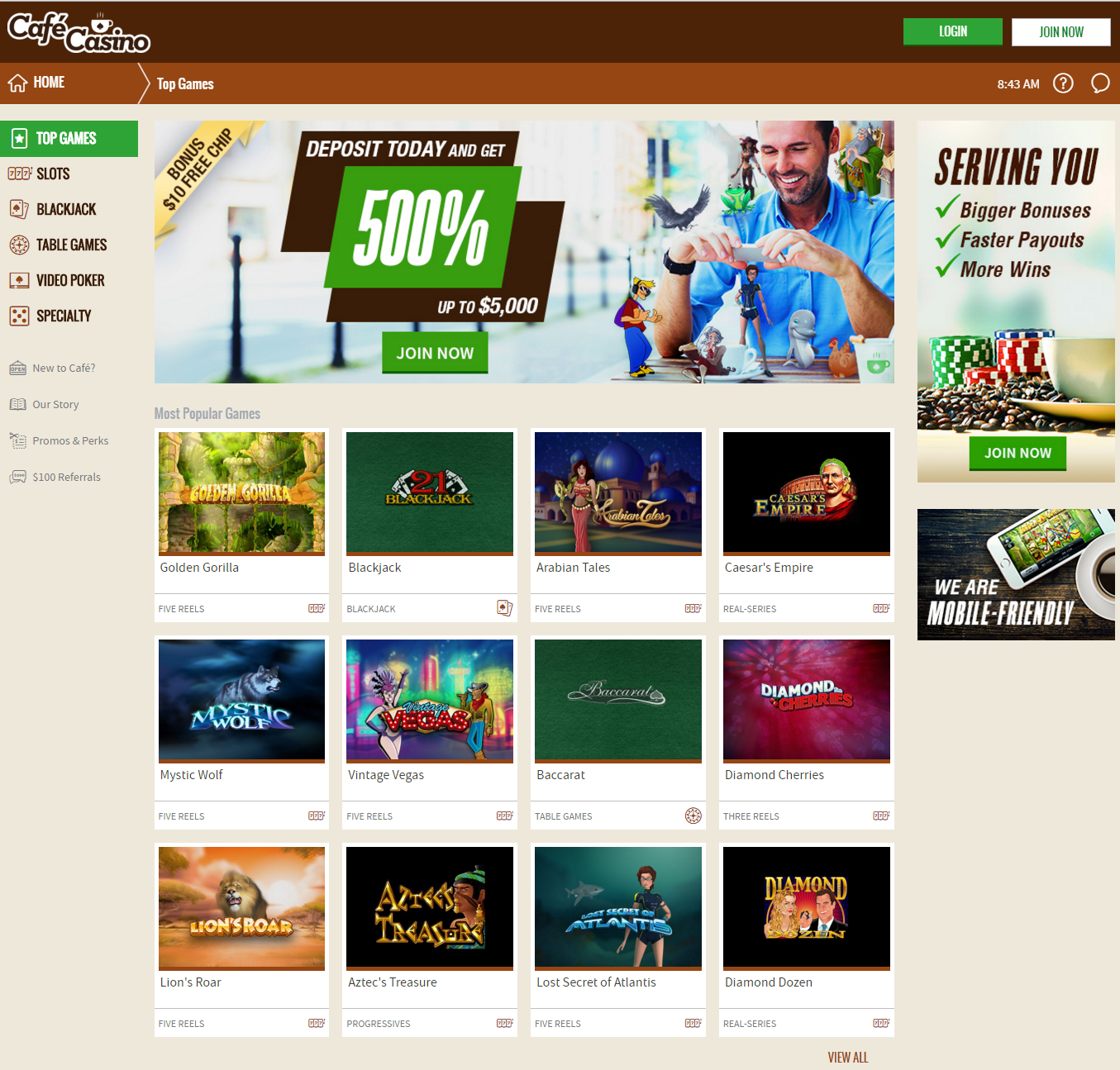 Home Page Screenshot of Cafe Casino