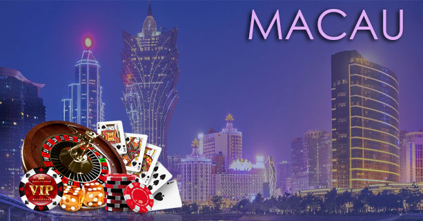 Macau Skyline With Cards And Roulette Wheel