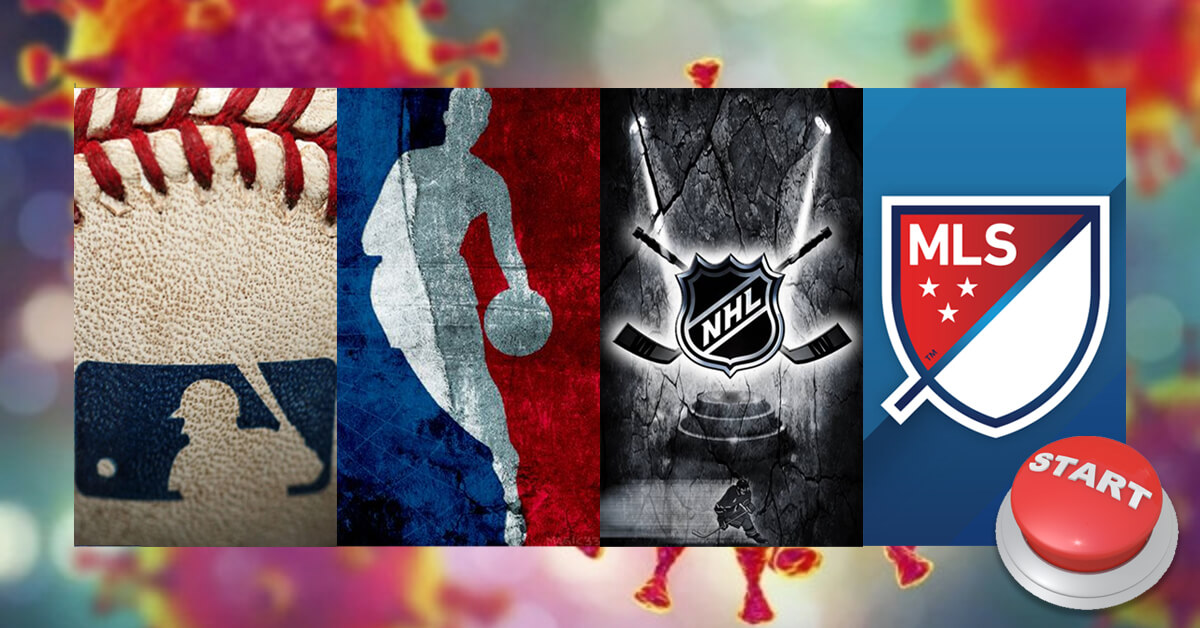 MLB, NBA, NHL and MLS Logos Wallpaper - Covid 19 Background - Start Red Button