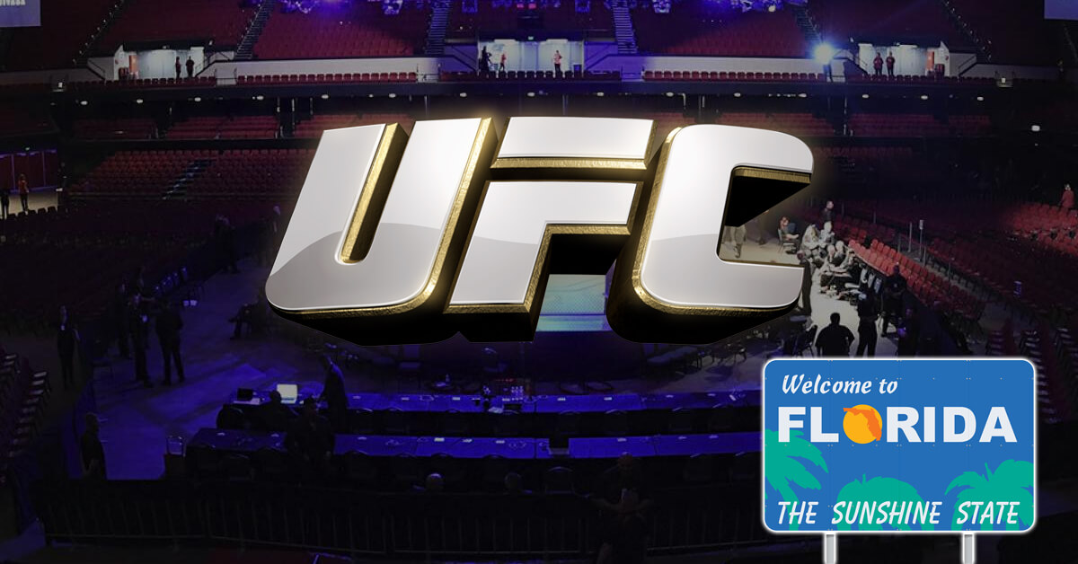 The Octagon at an Empty Venue - UFC Logo - Welcome to Florida Sign
