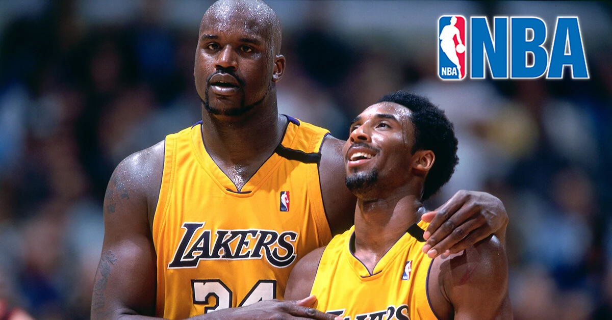 Shaquille O’Neal and Kobe Bryant Sweating After a Game - NBA Logo
