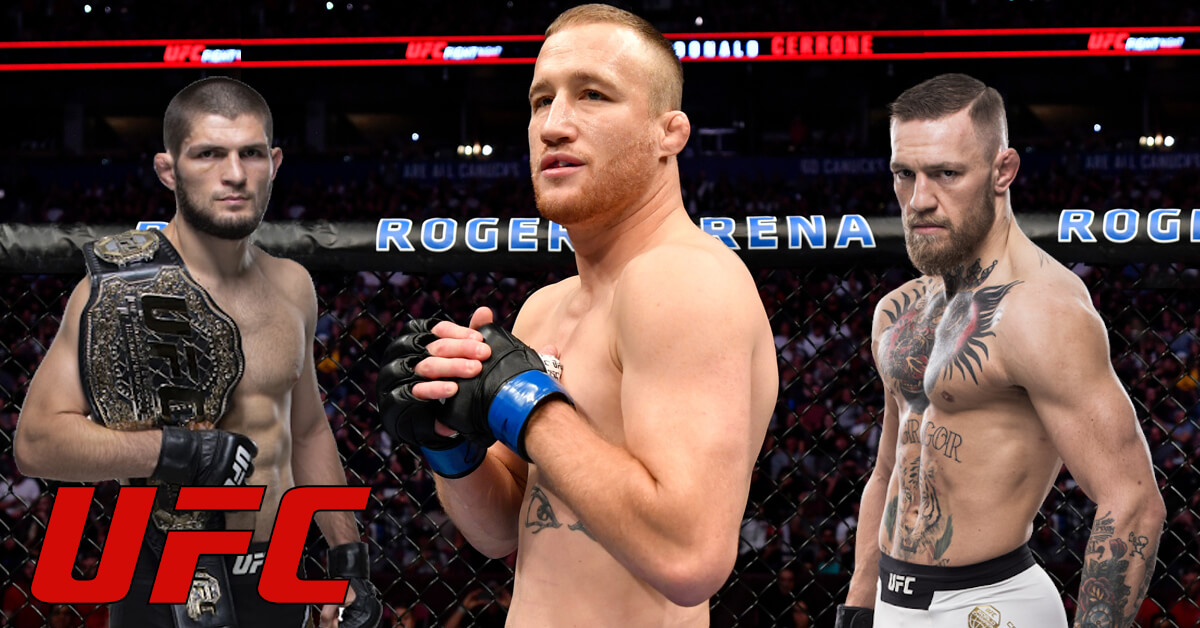 Justin Gaethje, Conor McGregor and Khabib Nurmagomedov - UFC Logo