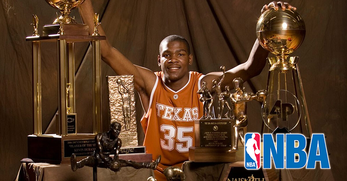 Texas Longhorns, Kevin Durant Photograph With Trophies - NBA Logo