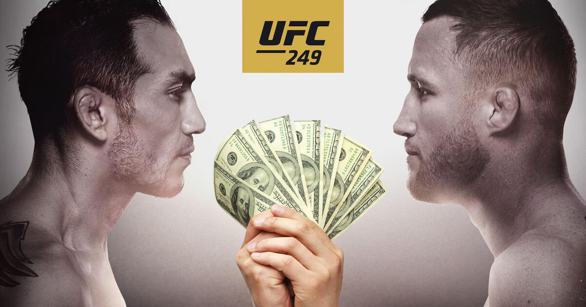 Tony Ferguson and Justin Gaethje - UFC 249 Logo - Hands Holding Dollar Bills