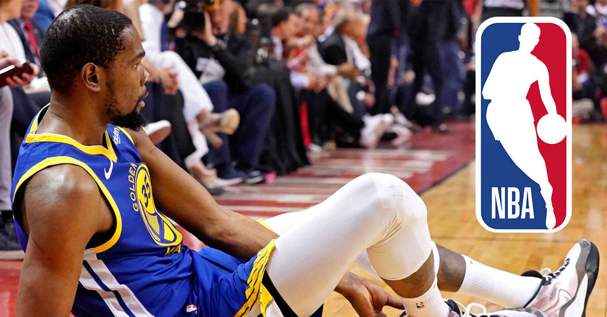 Kevin Durant Injured On Ground And NBA Logo