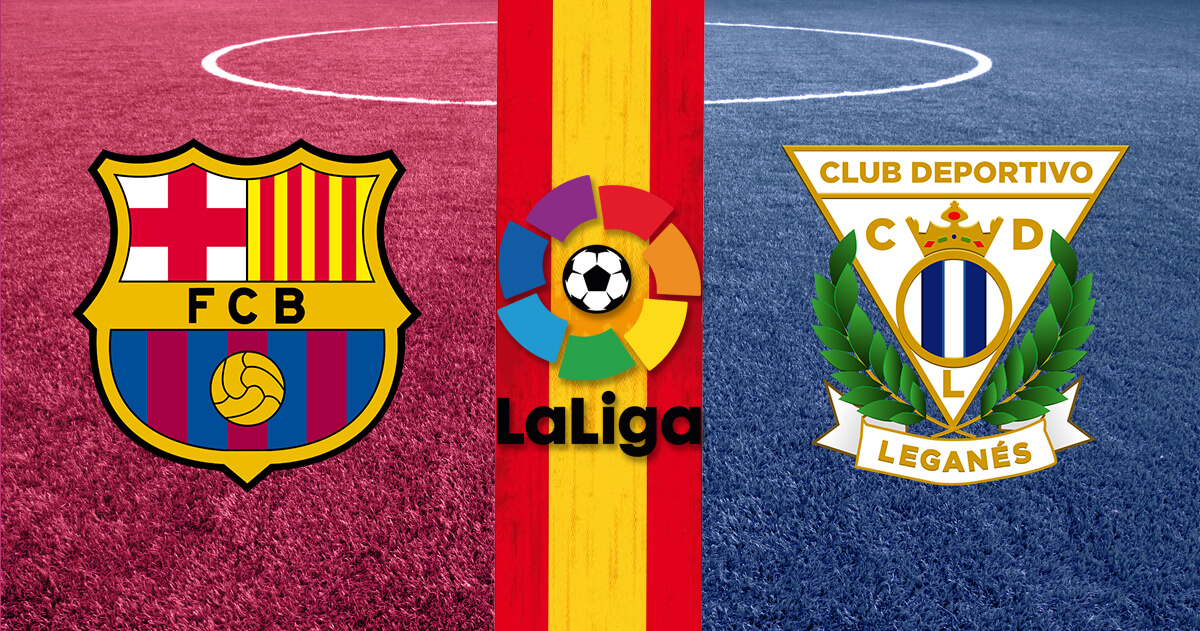 Barcelona vs Leganes Logos - La Liga Logo - Spain Flag