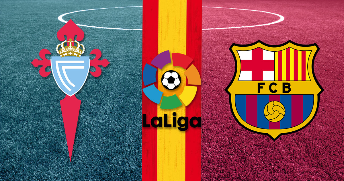 Celta Vigo vs Barcelona Logos - La Liga Logo - Spain Flag