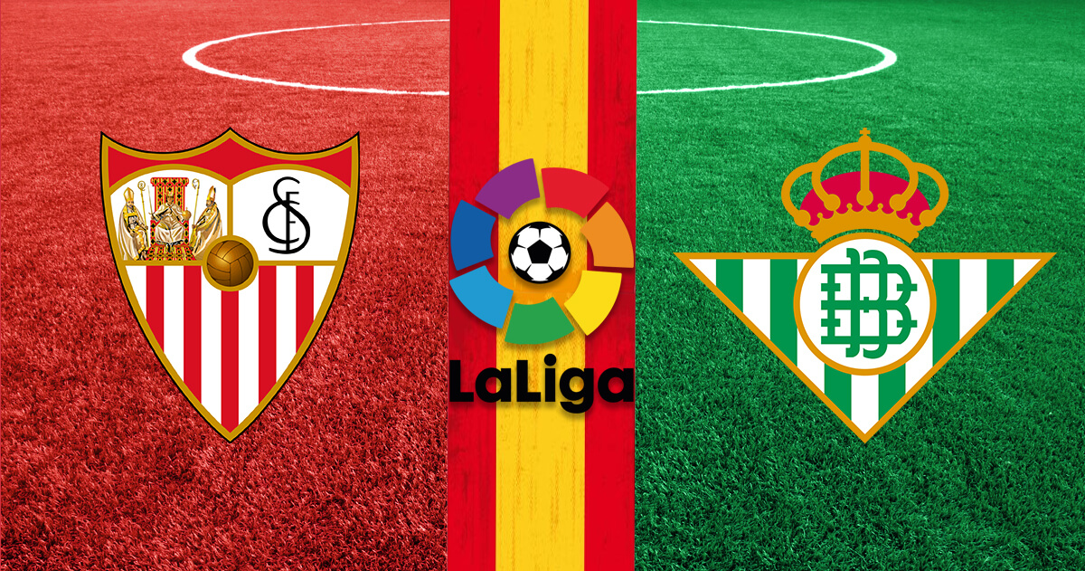 FC Sevilla and Real Betis Logos - La Liga Logo - Spanish Flag - Soccer Field