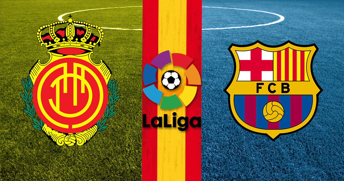 Mallorca vs Barcelona Logos - La Liga Logo - Spain Flag