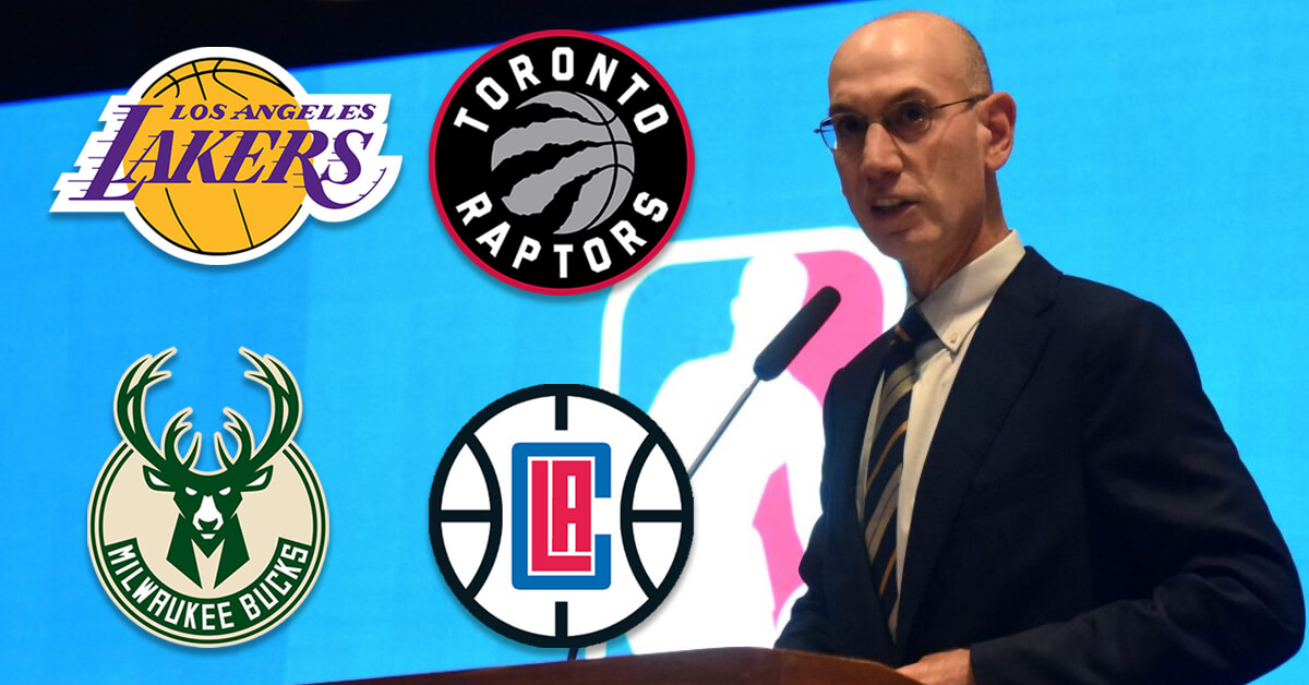 NBA Commissioner Adam Silver - Los Angeles Lakers, Toronto Raptors, Milwaukee Bucks and Los Angeles Clippers Logos