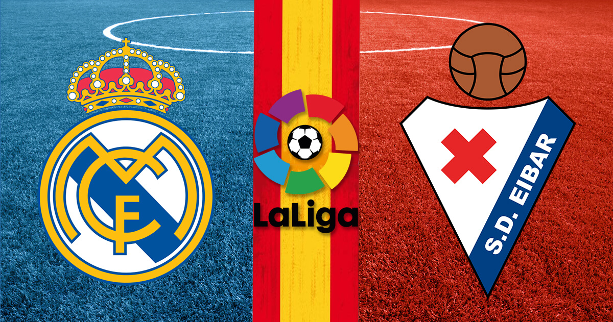 Real Madrid vs Eibar Logos - La Liga Logo - Spain Flag