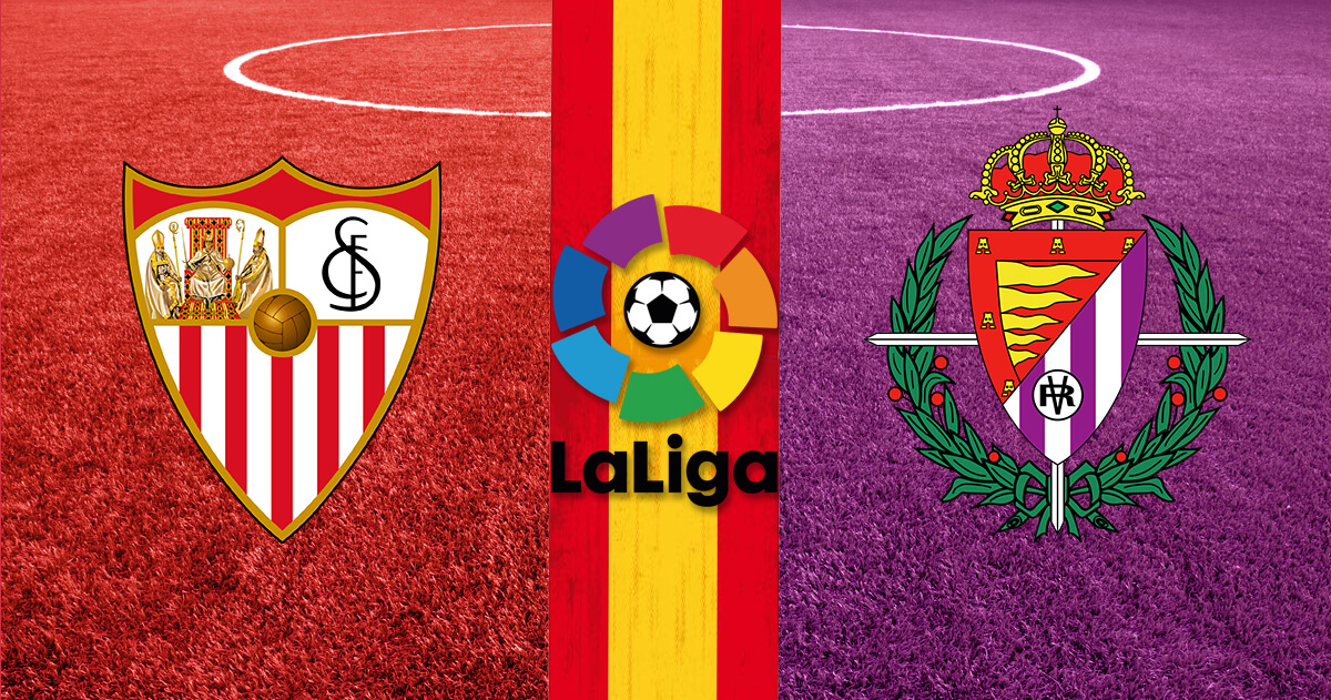 Sevilla vs Real Valladolid Logos - La Liga Logo - Spain Flag