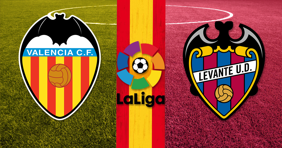 Valencia vs Levante Logos - La Liga Logo - Spain Flag