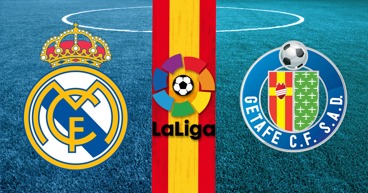 Real Madrid vs Getafe Logos - La Liga Logo - Spain Flag